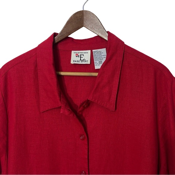 Ease Sport Women Linen Blend Red Button Down Shirt Plus Size 20W - Picture 4 of 4